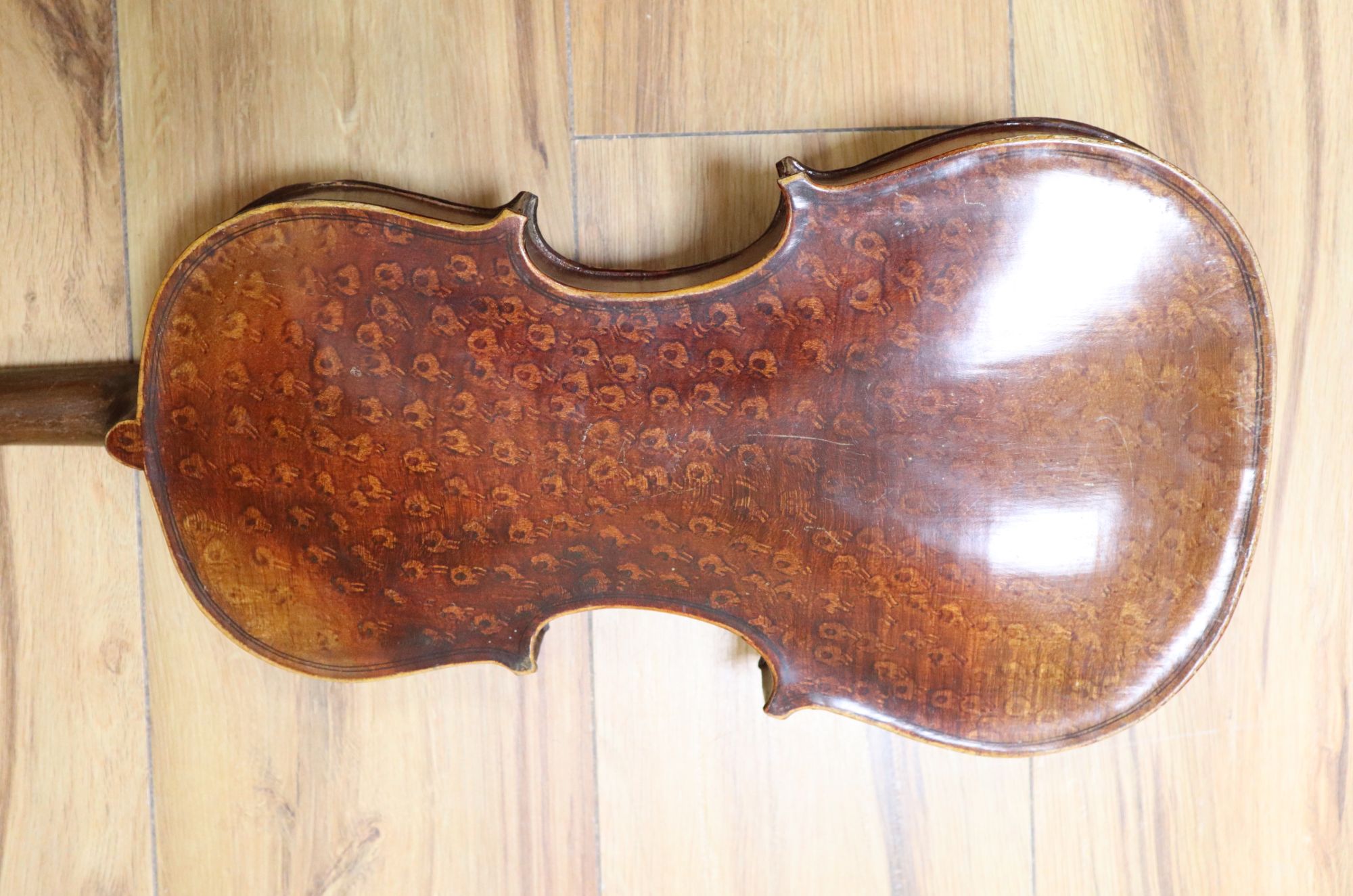 A 19th century German violin, length of back 35.5cm, cased